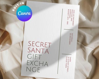 Secret Santa Christmas Party Invitation, holiday invitation template, gift exchange Canva Invite, Xmas Holiday, secret santa invite template