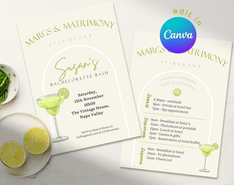 Margs and Matrimony Bachelorette Invite and Itinerary, Bach Weekend, Margaritas and Matrimony Schedule, Bachelorette Weekend Invitation