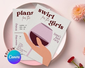 Swirl for the Girls Invite and Itinerary, Wine Themed Bachelorette Invitation, Vino Before Vows, Napa Winery Editable Canva TemplateDownload