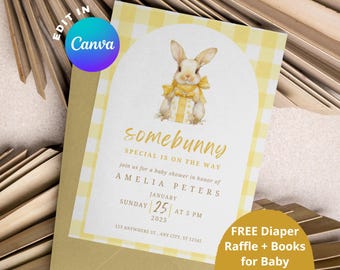 Invitación para baby shower con tema de conejito, baby shower de género neutro, Coquette Digital eVite