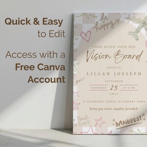 canva vision board, vision board kit, vision board party decor, vision board party materials, DIY vision board ideas, custom vision board kit, personalized vision board supplies