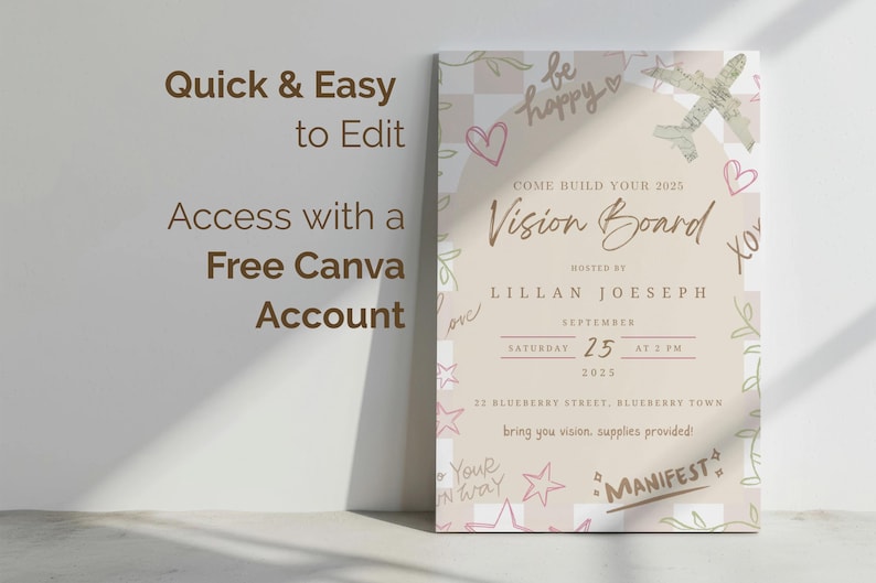 canva vision board, vision board kit, vision board party decor, vision board party materials, DIY vision board ideas, custom vision board kit, personalized vision board supplies