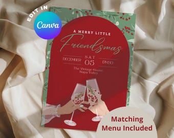 Friendmas Christmas Party Invitation, holiday invitation template, Personalize Canva Invite, Xmas Holiday, Festive Friends Christmas Evite,