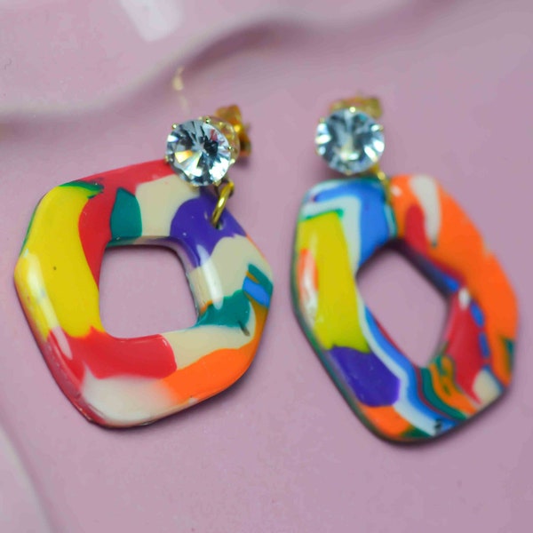 Handmade Colorful Polymer Clay Earrings with Modern Organic Shape | Statement Earrings | Lightweight | Gift for her | Gift for you