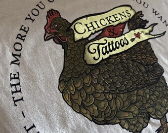 Vintage Chicken Tattoo Style T-Shirt, Oversized Cotton Tee