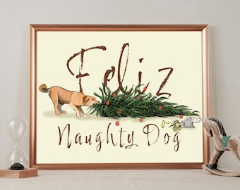 Funny Feliz Navidad Dog Art: Custom Christmas Illustration (Digital Download)