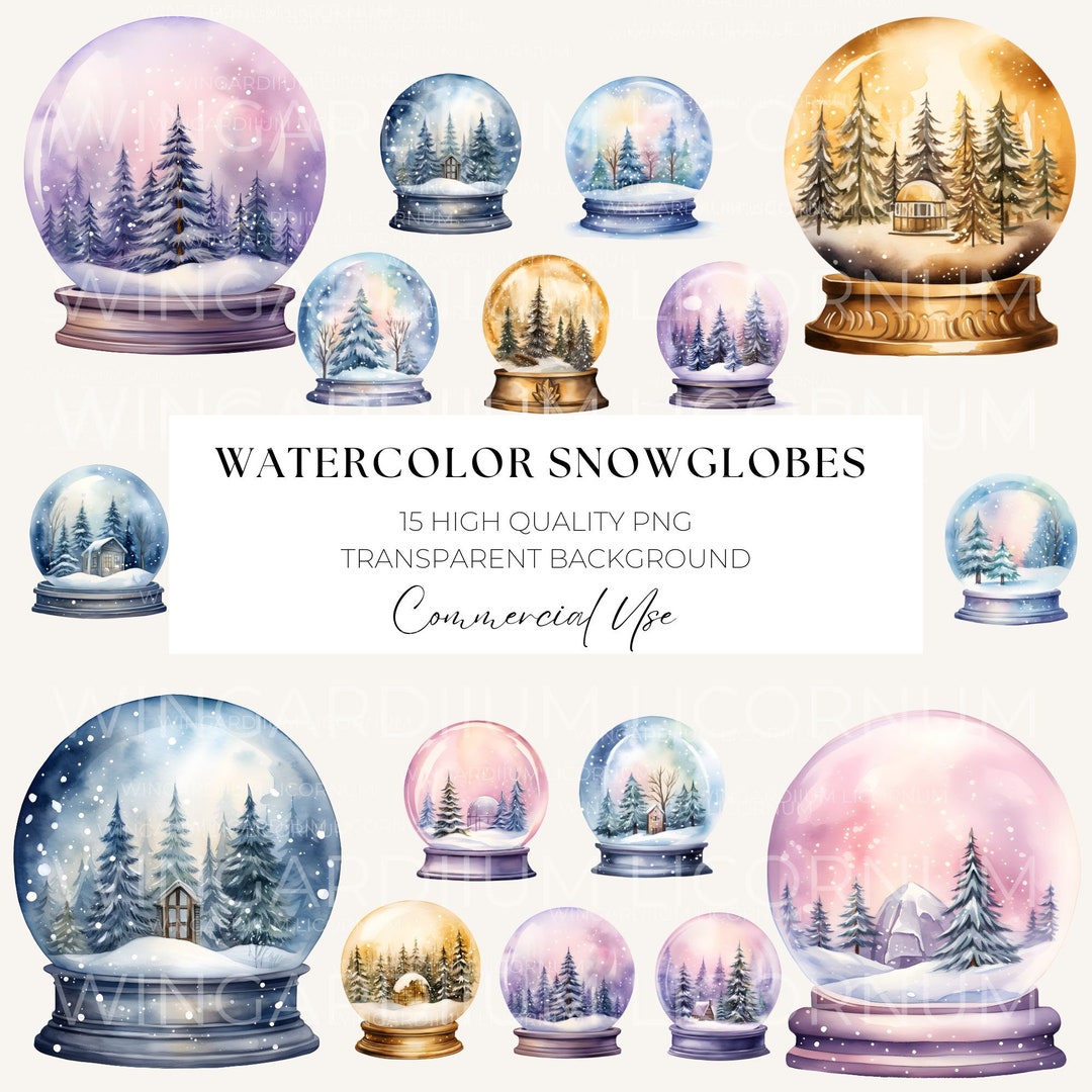 Commercial Use Snowglobe Christmas Cards Christmas Tree Watercolor