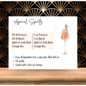 Aperol Spritz  Recipe Card for bachelorette gift basket, bar cart accessory, and party decor printable PDF & PNG