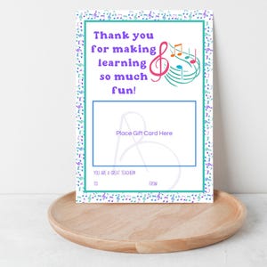 Geschenkkartenhalter Musiklehrer Wertschätzung Dankeskarte, Instant Print