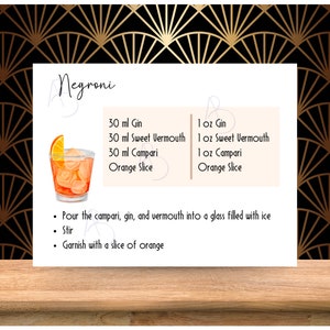 Ricetta Negroni per festa di fidanzamento, cesto regalo di inaugurazione della casa, decorazione carrello bar e bomboniera, PDF e PNG stampabili
