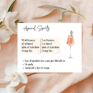 Aperol Spritz Cocktail Rezept Karte für Junggesellinnenabschied, Barwagen Dekor und Party Favor Printable PDF & PNG