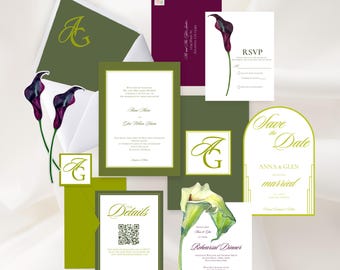 Die Cut Chartreuse Wedding Invitation Suite Templates Cricut & Canva; Bundle w/ Monogram, Rehearsal Dinner, Save the Date Invite, Printable