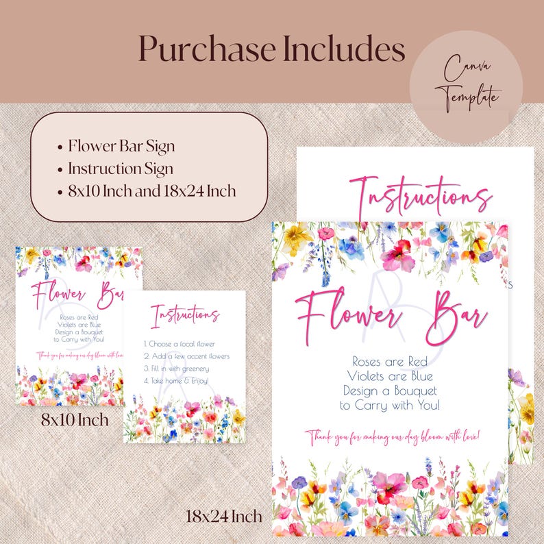 Wildflower Flower Bar Sign and Directions for Bridal Shower, Wedding ...