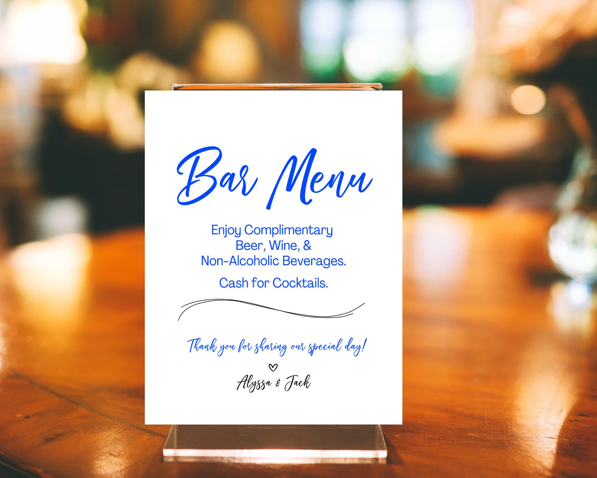 Editable Bar Menu Sign Cash for Cocktails for Wedding or Party, Canva ...