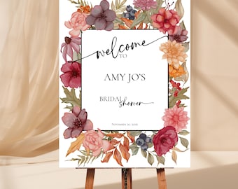 Fall Bridal Shower Welcome Sign Template, Editable in Canva, Printable- 18x24 & 24x36 Inches