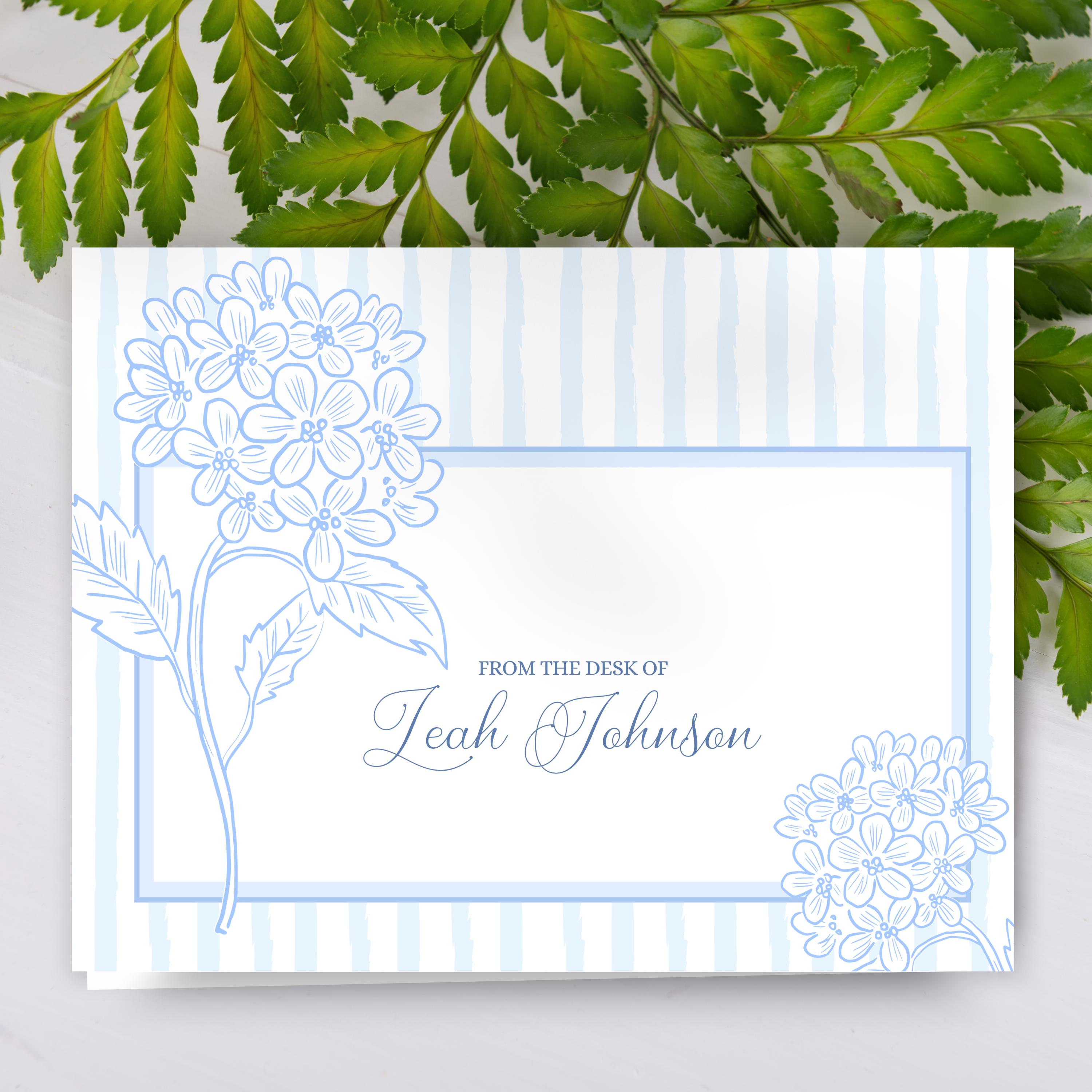 Pastel Blue Hydrangea Personalized Folded Note Cards W/ Lined Envelopes ...