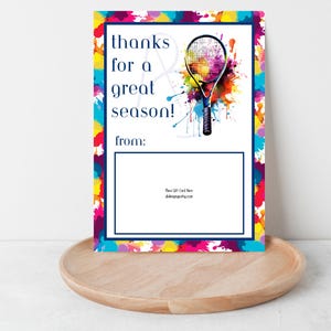 Capitaine de tennis ou entraîneur de tennis Merci, porte-carte cadeau en remerciement ou cadeau de fin de saison, téléchargement immédiat et impression