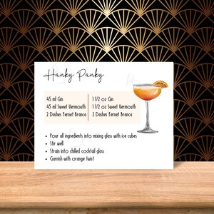Taschentuch Cocktail-Rezept Karte für Dinner Party Geschenk, Einweihungsparty Geschenk, Junggesellenparty oder Barwagen, druckbare PDF & PNG