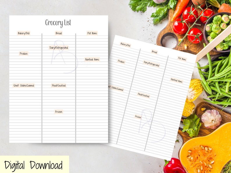 Printable Weekly Grocery List, Shopping List for Meal Prep, Instant