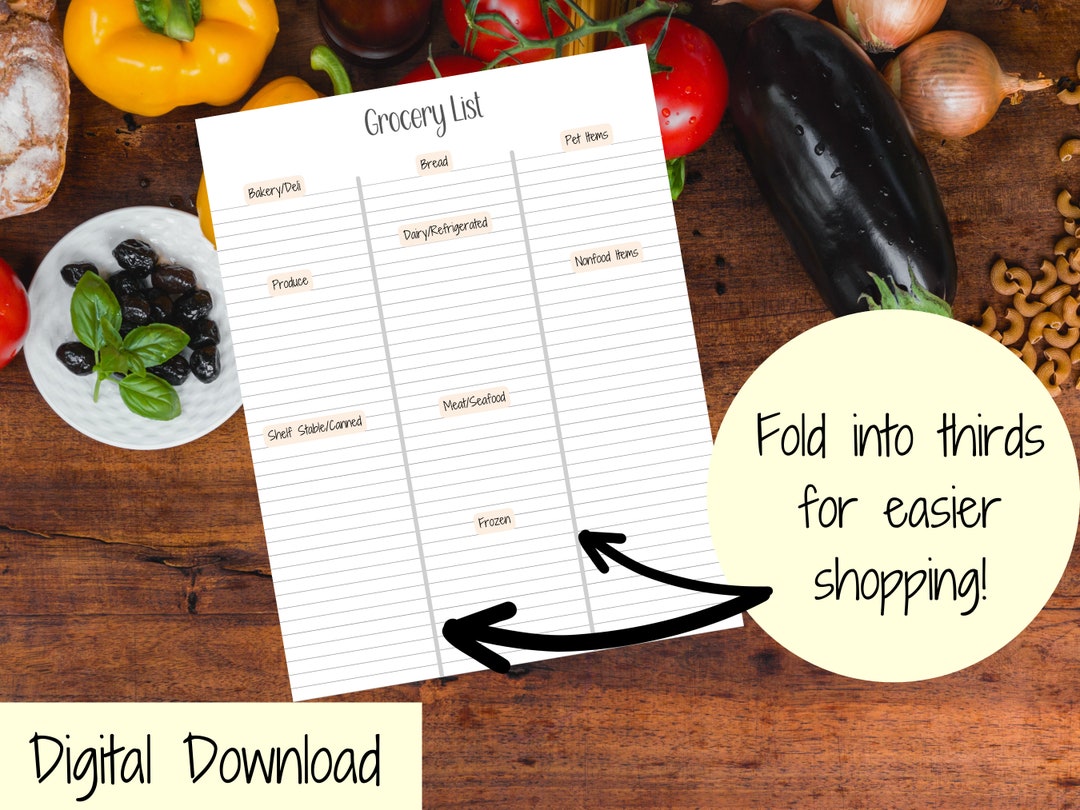 Grocery Shopping List Pdf, Printable Grocery Store List, Grocery Organization, Shopping