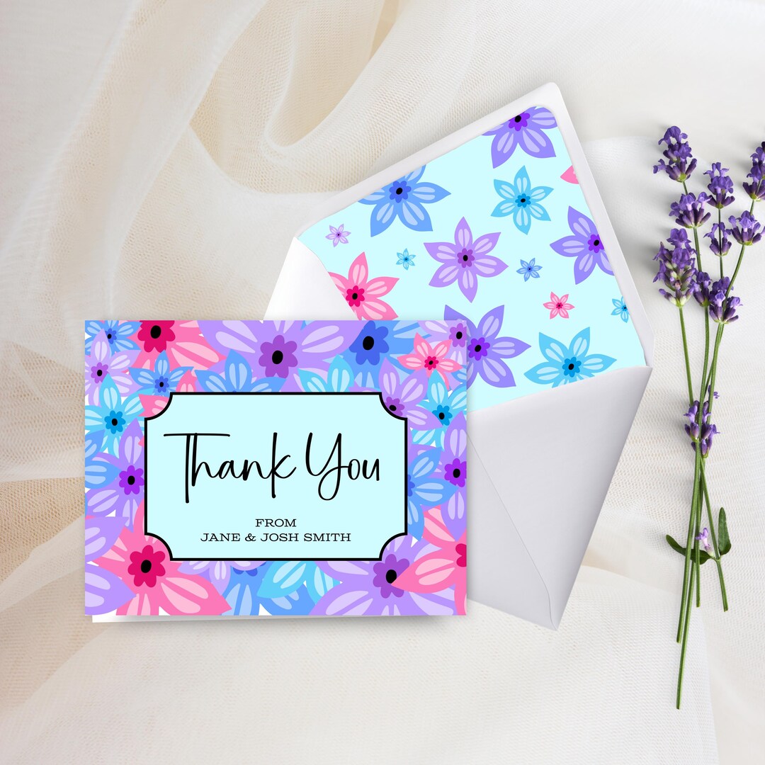Personalized Thank You Note Card Set of 10 Folded Flower Notecards W ...
