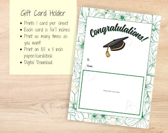 Flower Graduation Gift Card Holder for grad, printable digital download