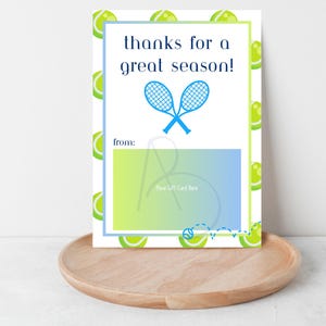 Titolare della carta regalo di ringraziamento per allenatore o capitano di tennis per regalo di fine stagione, download e stampa immediati