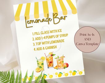 Letrero de limonada para graduación, cumpleaños, baby shower o despedida de soltera. Plantilla editable en Canva o descarga instantánea imprimible, 8x10"