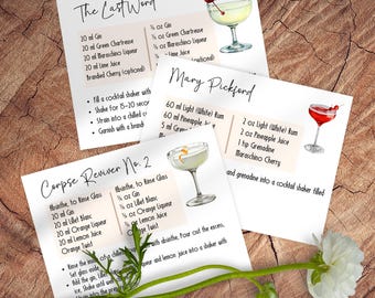 Prohibition Cocktail Recipe Cards Gift for Him-Her, Housewarming Present, Party Favor, 1920s Vintage Speakeasy Drinks Bar Decor in mL & oz
