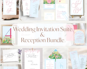 Pastel Wedding Sign and Invitation Bundle Templates; Includes Save the Date, Rehearsal Dinner, Reception Signage, Edit in Canva