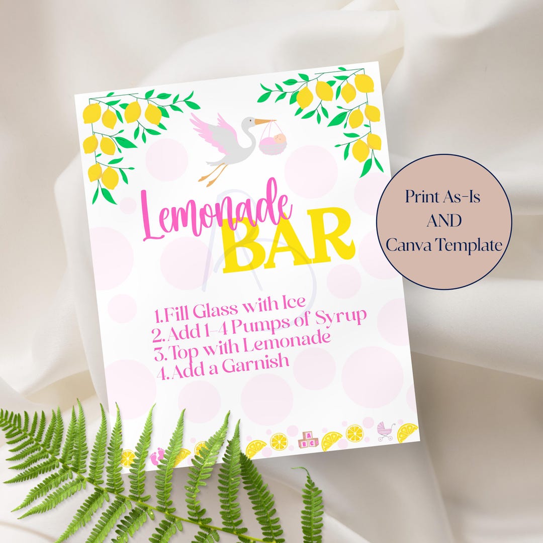 Pink Lemonade Bar Sign for Girl Baby Shower With Instructions, Editable ...
