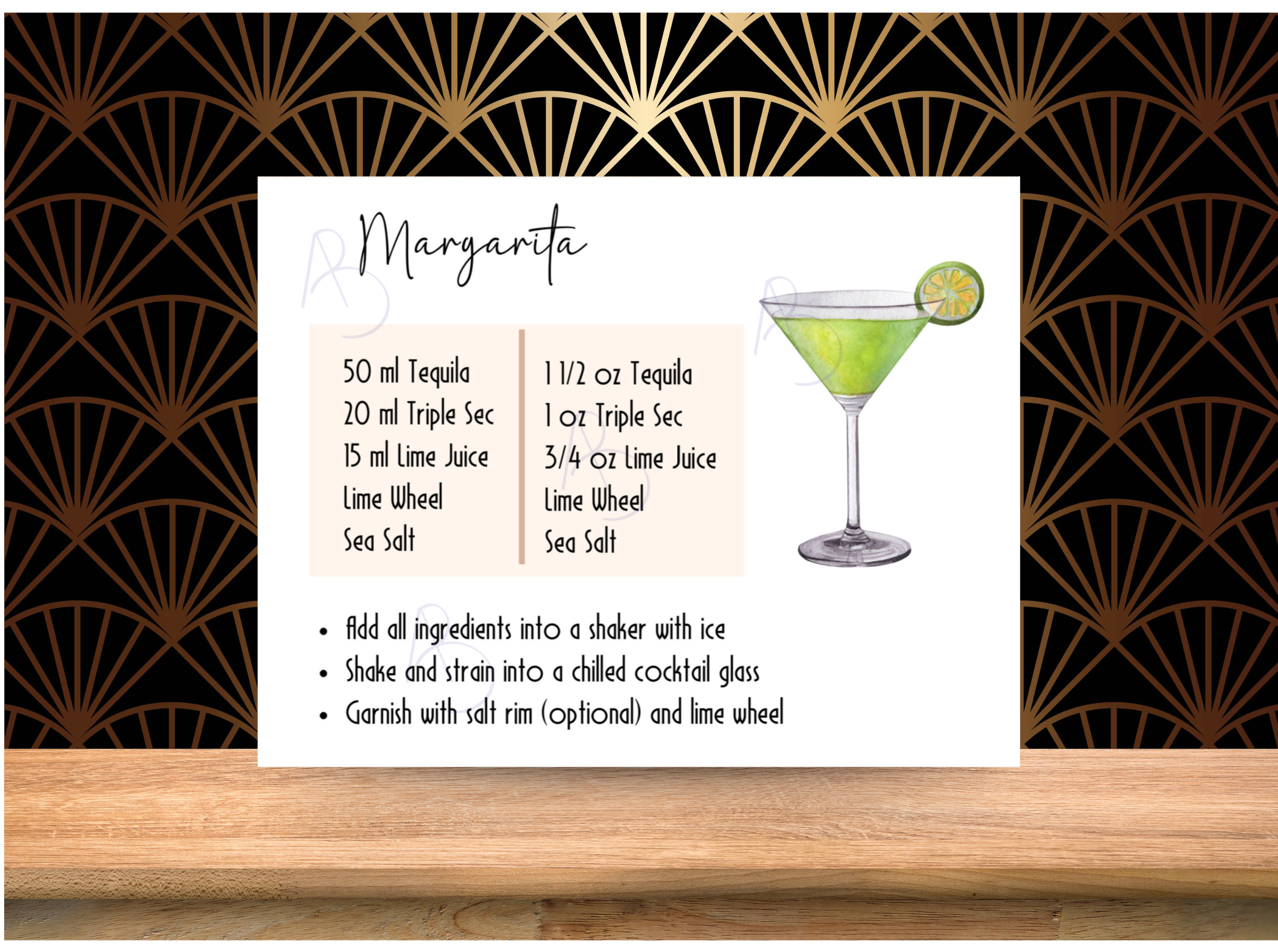 Margarita Recipe Card for Bachelorette Gift, Bar Cart Accessory, and Party Decor Printable PDF ...