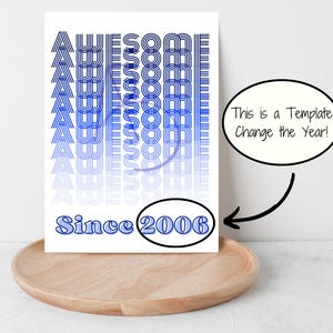 Superbe modèle de carte Since en bleu ombré pour un anniversaire, un anniversaire ou une retraite, modèle de toile modifiable