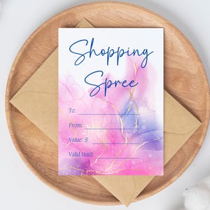 Shopping Spree Gift Certificate for Teenage Daughter Birthday Gift, Printable Digital Download, Also Includes Day of Shopping Card