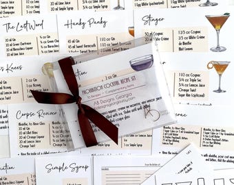 Speakeasy Cocktail Recipe Cards in mL & oz for 1920's Party Favor or Prohibition Drinks Bar Cart Decor