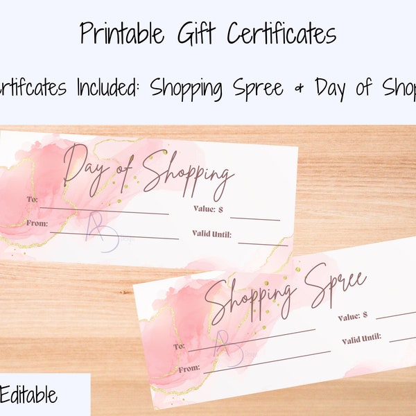 Day of Shopping Gift Certificate, Shopping Spree gift certificate, Gift for teen shopping spree, Valentine shopping Gift for her