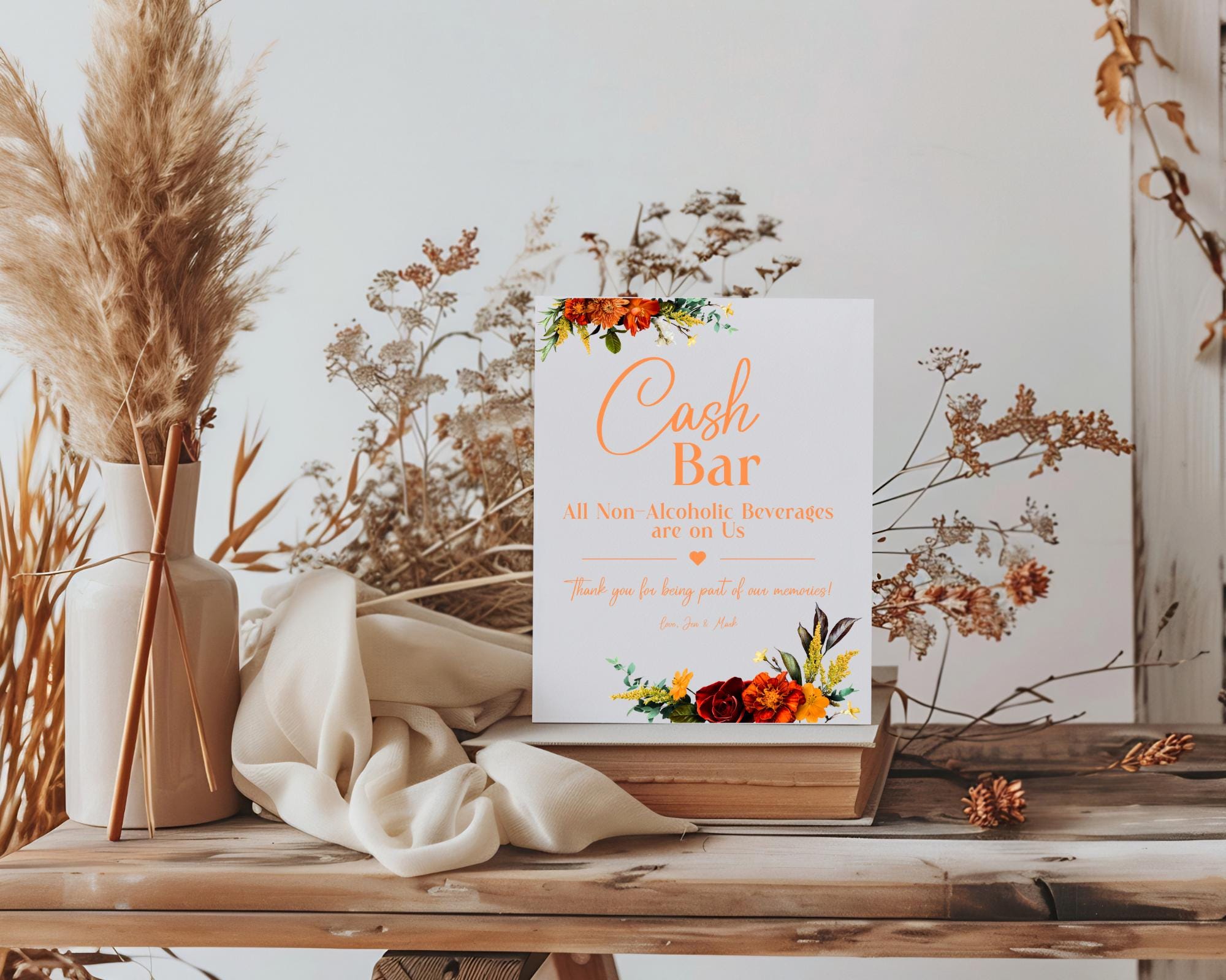 Editable Fall Cash Bar Sign Template for Wedding, Anniversary or Other ...