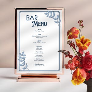 Botanical Dusty Blue Bar Menu Template Cocktail Drink Sign for Wedding ...