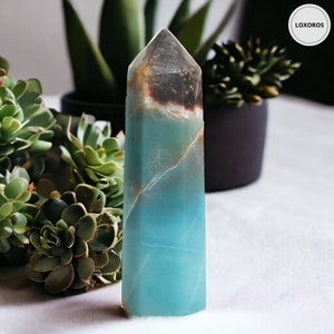 Large Blue Gemstone Towers | Witchy Gifts | Healing Crystals for Meditation | Reiki Crystals | Moss Agate | Spiritual Home Decor | Birthday