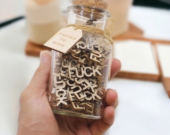 wooden letters - conversation starter - gift jar - Personalized 'Can of Fucks' Gift Jar  Perfect for Surprises, Funny Gifts (100 Count)