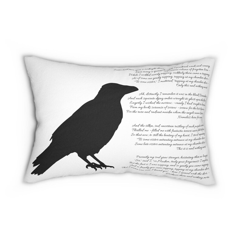 Cuscino in poliestere filato con citazione di corvo, decorazione di Edgar Allan Poe, cuscino lombare, regalo di poesia oscura, decorazione gotica per la casa, federa per cuscino di Halloween immagine 2