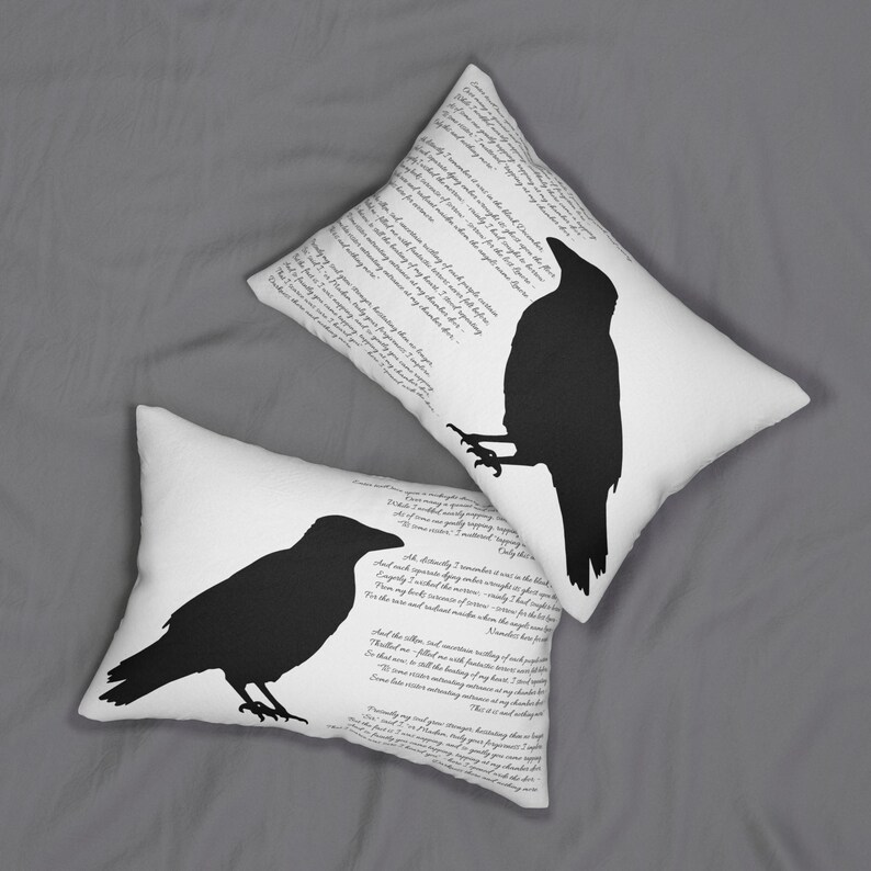 Cuscino in poliestere filato con citazione di corvo, decorazione di Edgar Allan Poe, cuscino lombare, regalo di poesia oscura, decorazione gotica per la casa, federa per cuscino di Halloween immagine 4