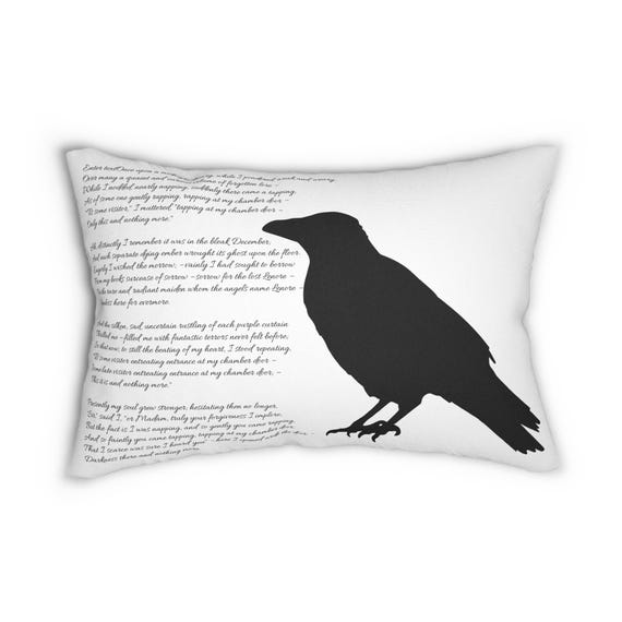 Raven Quote Spun Polyester Pillow, Edgar Allan Poe Decor, Lumbar Cushion, Dark Poetry Gift, Gothic Home Decor, Halloween Pillow Cover