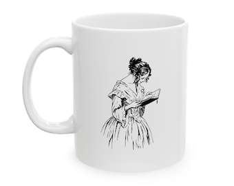 Tazza in ceramica vintage con donna che legge, citazione di donna colta, regalo per amanti della lettura, tazza da caffè letteraria, regalo per topi di biblioteca, tazza per club di lettura