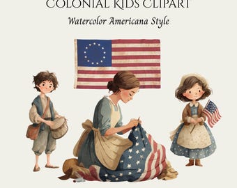Colonial Kids Clipart Bundle, 1776 Americana, Early American Children, Homeschool Worksheets, Classroom Activities