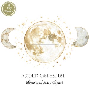 Gold Himmlische Aquarell Clipart, Mond Sterne PNG, Elfenbein Boho Grafiken (digitaler Download)