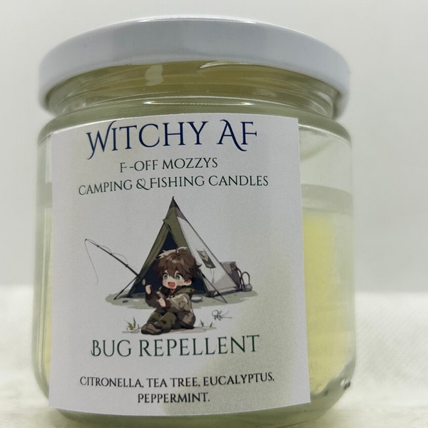F-off Mozzys candle. Citronella, tea tree, eucalyptus  peppermint, strong anti-mosquito candle. Fishing. Camping candle. Insect repellent