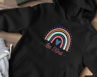 Be Kind Hoodie: Unisex Heavy Blend Sweatshirt, Inspirational Rainbow Design