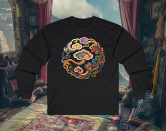 Tibetan Art Unisex T-Shirt | Sacred Clouds Tee | Spiritual Clothing | Buddhist Symbol Shirt | Meditation & Yoga Apparel Long Sleeve