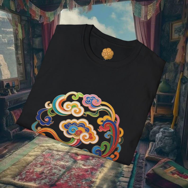 Tibetan Art Unisex T-Shirt | Sacred Clouds Tee | Spiritual Clothing | Buddhist Symbol Shirt | Meditation & Yoga Apparel image 3